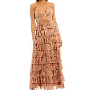 Grace Sleeveless Sweetheart Neck Tiered Cut Out Metallic Gown